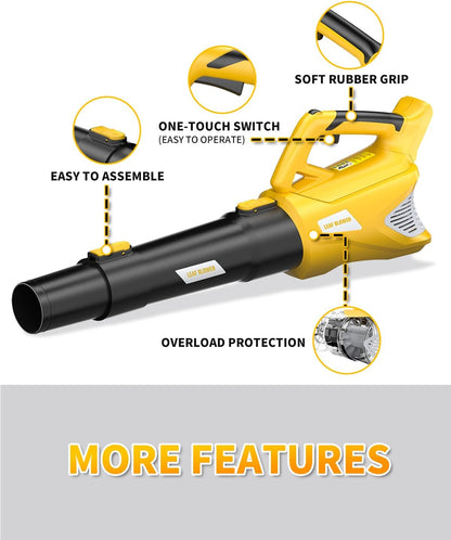 VERVEWAVE Soplador de hojas inalámbrico para batería Dewalt de 20 V máx. (sin batería), soplador de hojas eléctrico inalámbrico de hasta 500 CFM con modo de 5 velocidades, potente soplador de hojas