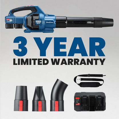 DongCheng - Soplador de hojas, 650 CFM, 40 V, inalámbrico, con 2 baterías de 4.0 Ah y cargador, ventilador de chorro de velocidad variable, soplador eléctrico de hojas sin escobillas para cuidado de