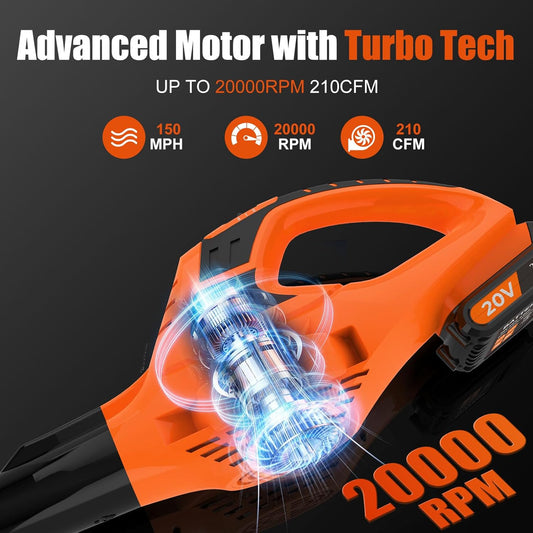 Leisch Life Soplador de hojas inalámbrico, soplador de hojas eléctrico de mano de 21 V con batería de 2.0 Ah y cargador, modo de 2 velocidades, soplador de hojas ligero alimentado por pilas para