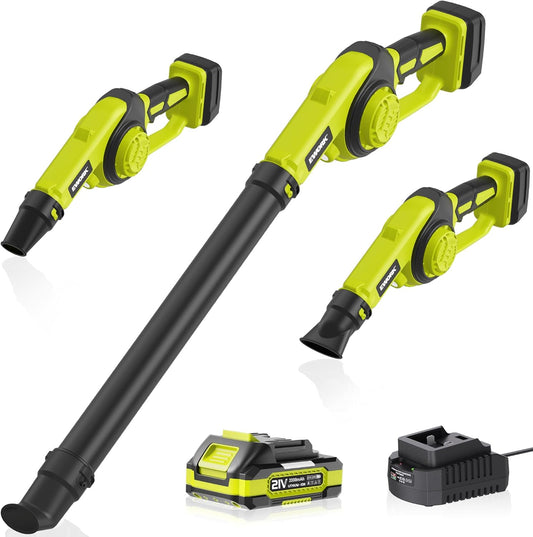 EWORK Soplador de hojas pequeñas inalámbrico de 21 V, mini soplador de hojas de 200 MPH con batería y cargador rápido, sopladores eléctricos ligeros de hojas, soplador compacto para el lugar de