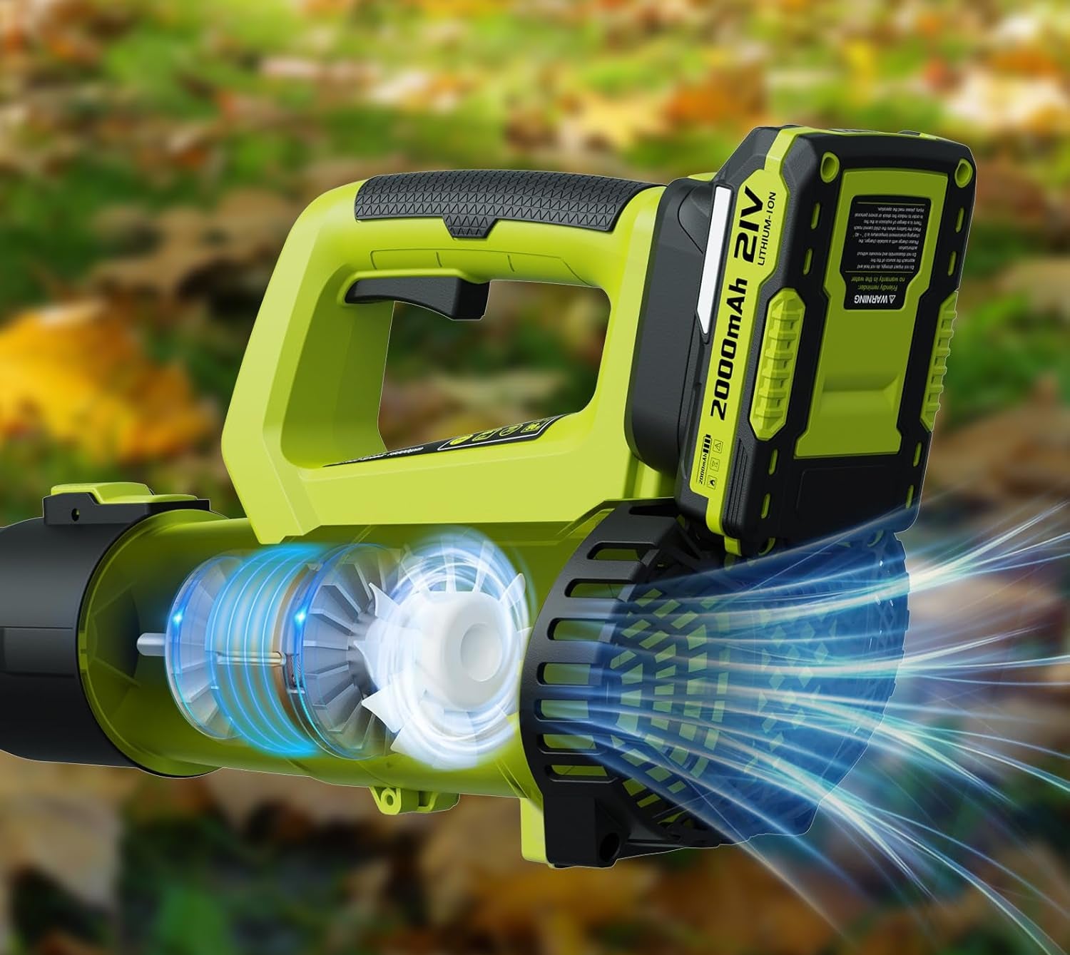 LEAPUL Soplador de hojas, soplador de hojas eléctrico inalámbrico de 21 V, 2 baterías de 2.0 Ah y cargador incluidos, soplador de hojas ligero para limpieza de patio, cuidado del césped, soplar hojas