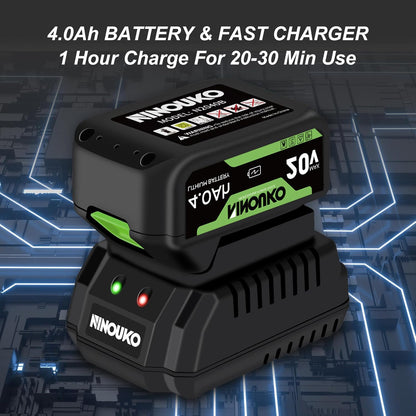 Soplador de hojas inalámbrico con batería de 4.0 Ah y cargador, soplador de hojas eléctrico inalámbrico de 150 MPH con modo de 2 velocidades, soplador de hojas alimentado por batería de 20 V para