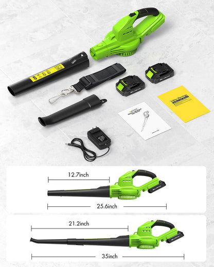 Anykit - Soplador de hojas inalámbrico – Soplador eléctrico de hojas de 20 V con batería y cargador, soplador inalámbrico ligero de mano de 2 velocidades para limpiar el patio, entrada (verde)