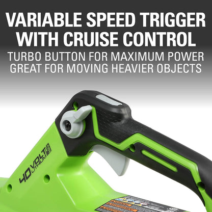 Greenworks Soplador de Hojas axial inalámbrico de 40 V (120 mph / 450 CFM / 75+ Herramientas compatibles), batería de 4.0 Ah y Cargador incluidos