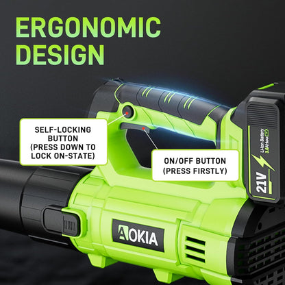 Aokia Soplador de hojas inalámbrico con batería y cargador, sopladores eléctricos de 6 modos de velocidad para el cuidado del césped, limpieza de patio, soplar hojas y nieve, etc.