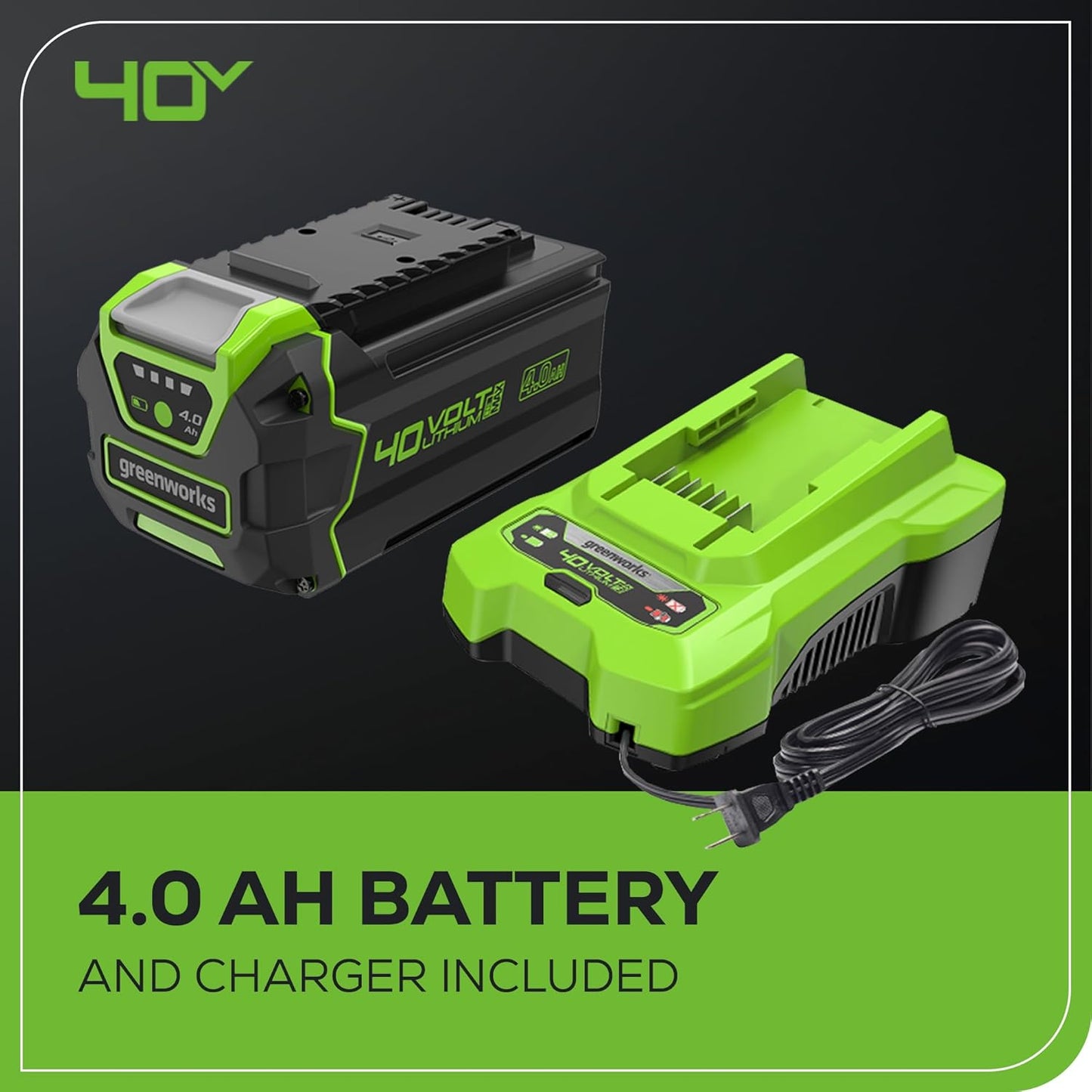 Greenworks Soplador de Hojas axial sin escobillas de 40 V (550 CFM/130 mph) con batería USB de 4 Ah y Cargador