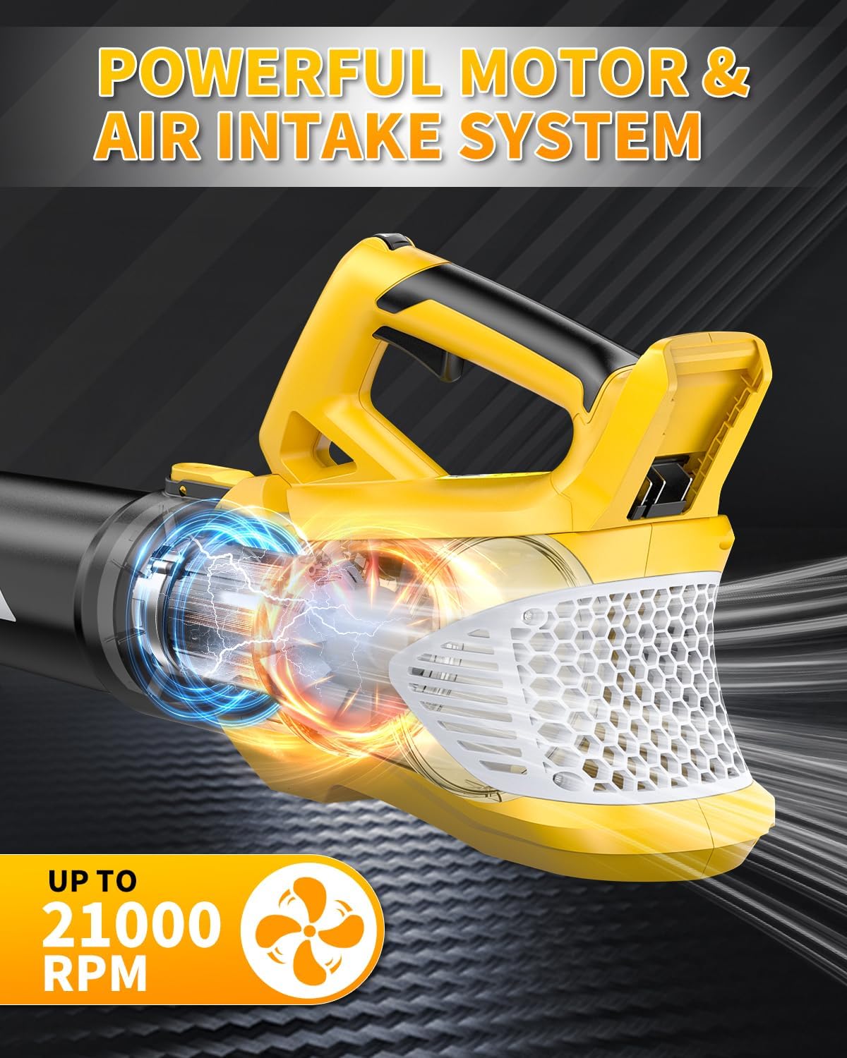 VERVEWAVE Soplador de hojas inalámbrico para batería Dewalt de 20 V máx. (sin batería), soplador de hojas eléctrico inalámbrico de hasta 500 CFM con modo de 5 velocidades, potente soplador de hojas