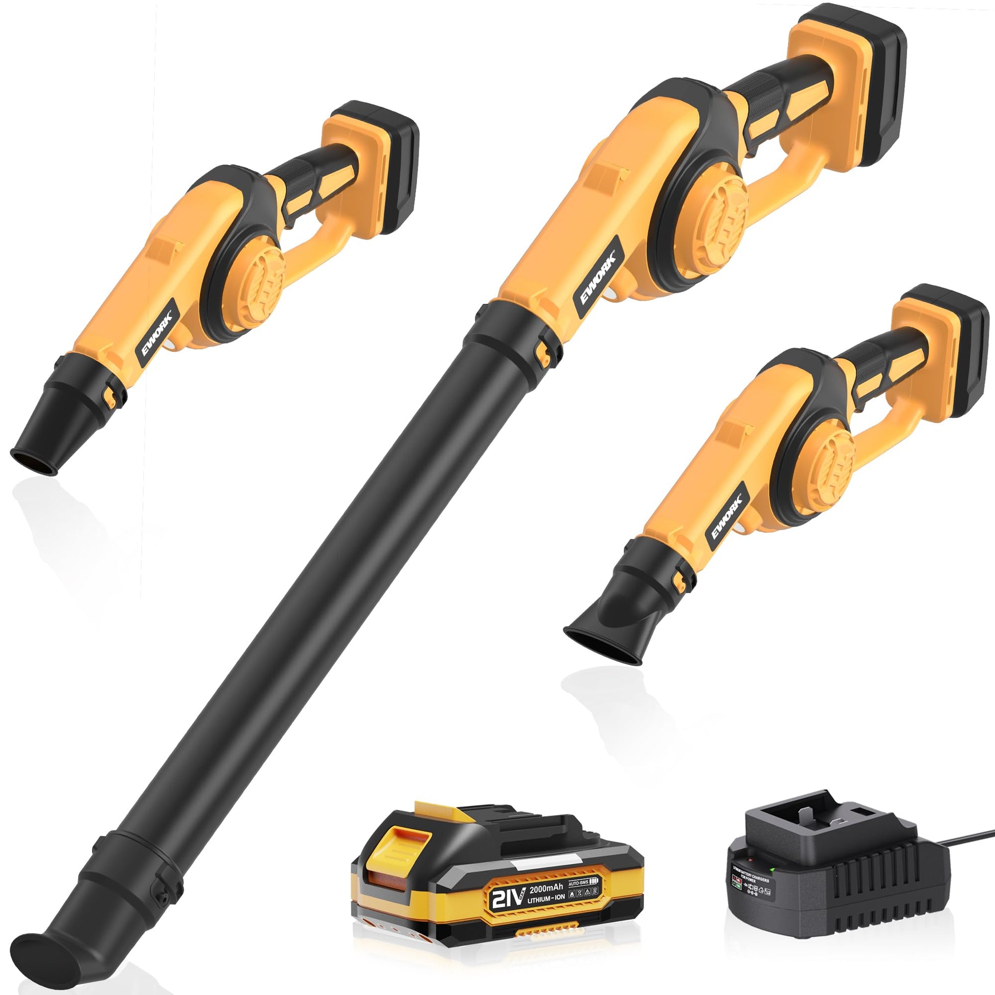 EWORK Soplador de hojas pequeñas inalámbrico de 21 V, mini soplador de hojas de 200 MPH con batería y cargador rápido, sopladores eléctricos ligeros de hojas, soplador compacto para el lugar de