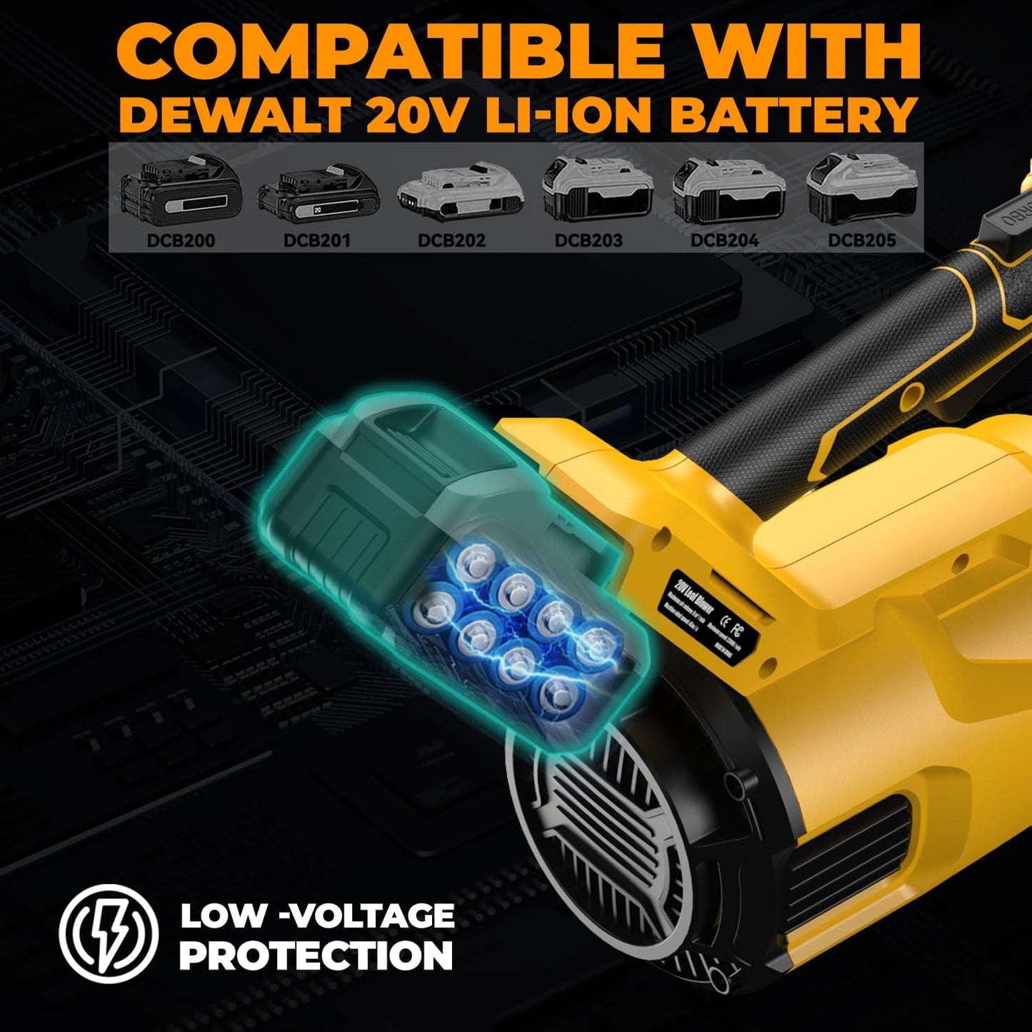 Soplador de hojas inalámbrico para batería Dewalt de 20 V máximo, soplador eléctrico de 480 CFM con motor sin escobillas, ajustable 3 velocidades de hasta 22000 RPM, soplador de hojas de mano para