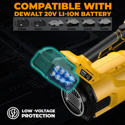 Soplador de hojas inalámbrico para batería Dewalt de 20 V máximo, soplador eléctrico de 480 CFM con motor sin escobillas, ajustable 3 velocidades de hasta 22000 RPM, soplador de hojas de mano para