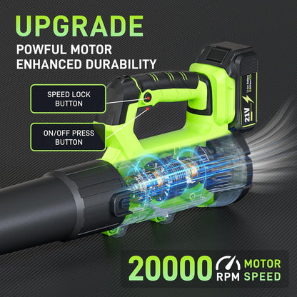 Aokia Soplador de hojas inalámbrico con batería y cargador, sopladores eléctricos de 6 modos de velocidad para el cuidado del césped, limpieza de patio, soplar hojas y nieve, etc.