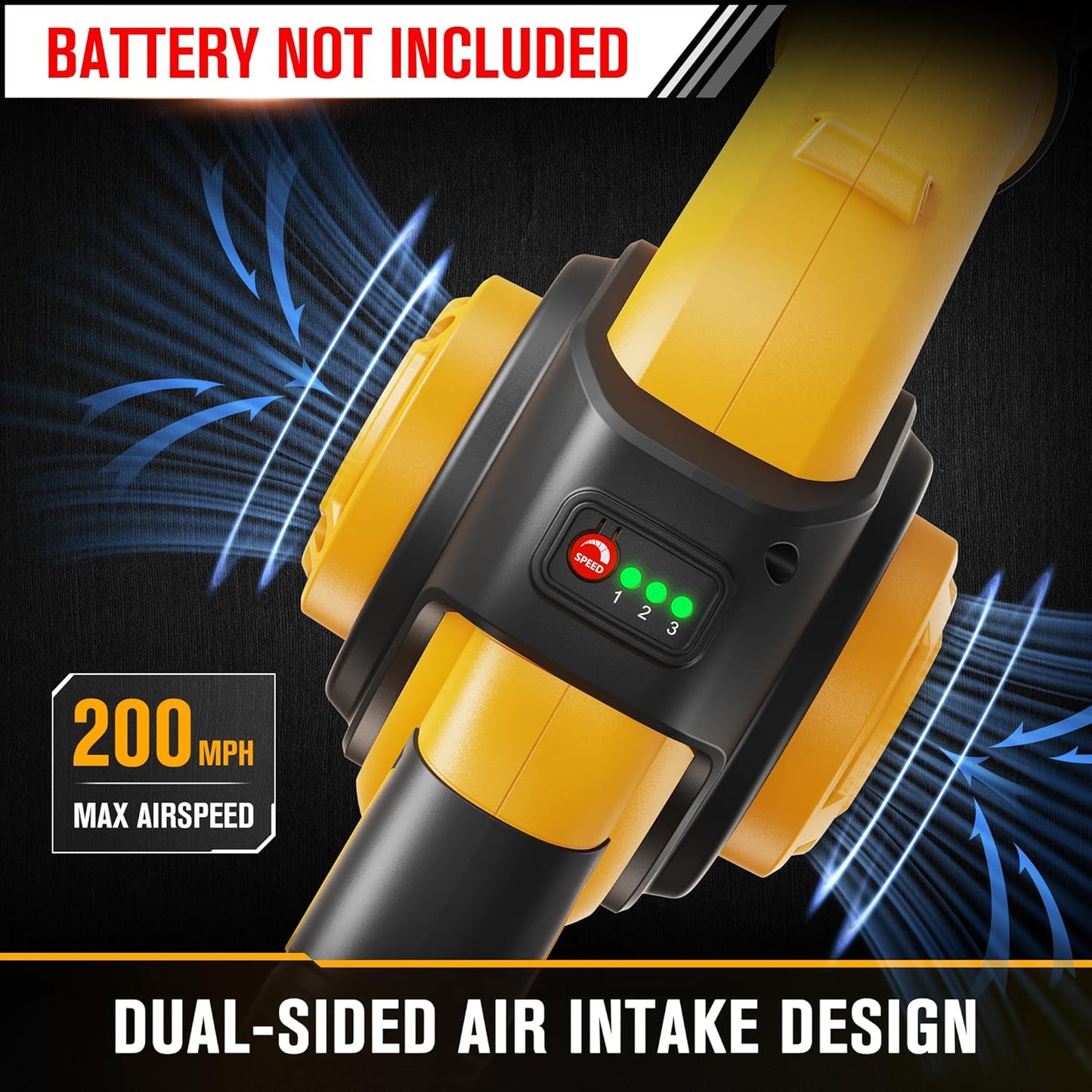 HEINPRO - Mini soplador de hojas inalámbrico de hasta 200 MPH, compatible con batería Dewalt de 20 V máximo, sin batería), soplador eléctrico de hojas inalámbrico, modo de 3 velocidades, sopladores de