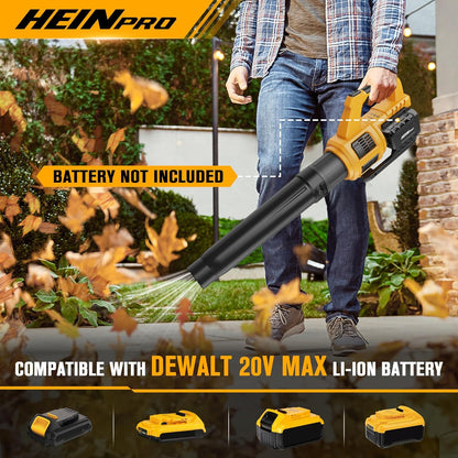 HEINPRO Soplador de hojas inalámbrico compatible con Dewalt 20 V Max batería 400 CFM soplador de hojas eléctrico, sin cable, velocidad variable, modo turbo, sopladores de hojas alimentado por batería