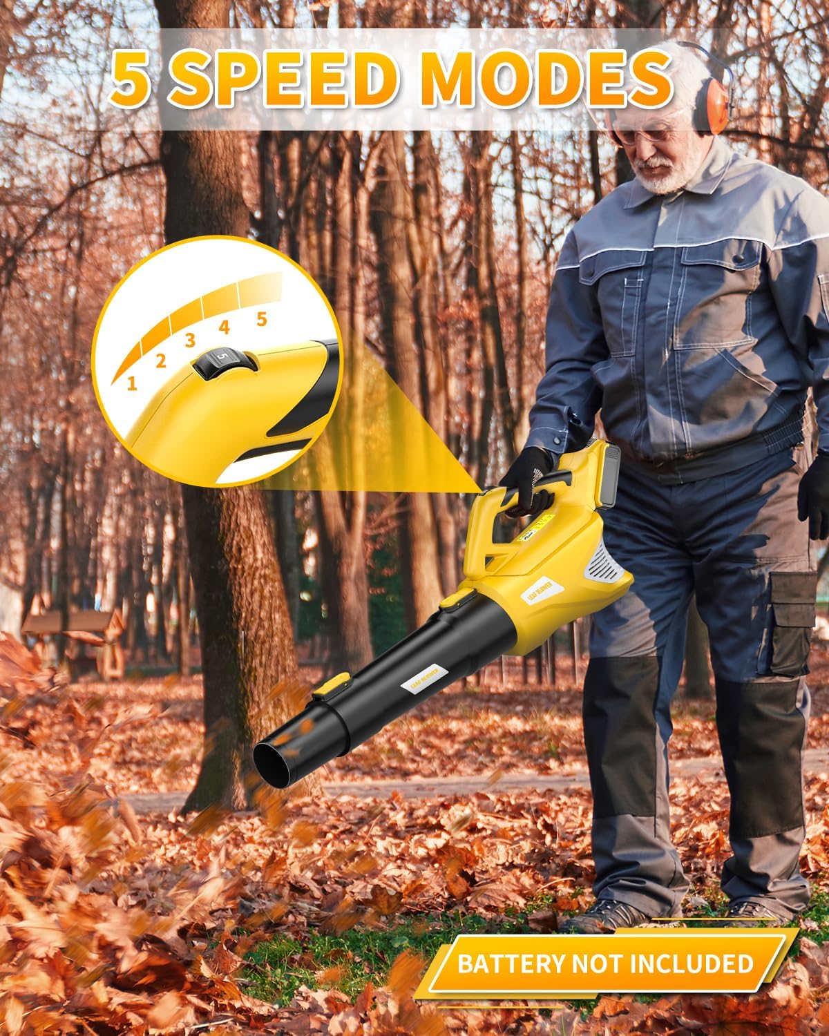 VERVEWAVE Soplador de hojas inalámbrico para batería Dewalt de 20 V máx. (sin batería), soplador de hojas eléctrico inalámbrico de hasta 500 CFM con modo de 5 velocidades, potente soplador de hojas