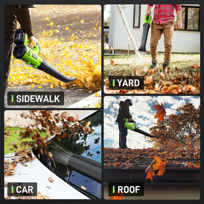 Aokia Soplador de hojas inalámbrico con batería y cargador, sopladores eléctricos de 6 modos de velocidad para el cuidado del césped, limpieza de patio, soplar hojas y nieve, etc.