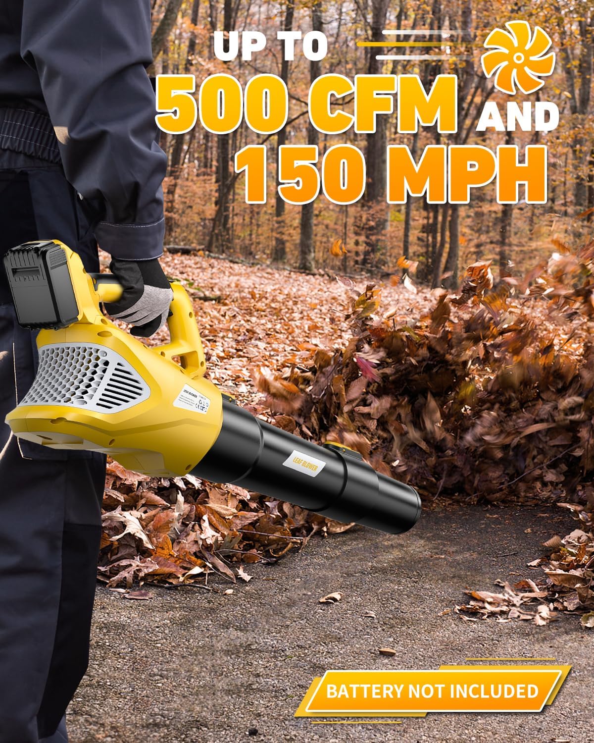 VERVEWAVE Soplador de hojas inalámbrico para batería Dewalt de 20 V máx. (sin batería), soplador de hojas eléctrico inalámbrico de hasta 500 CFM con modo de 5 velocidades, potente soplador de hojas