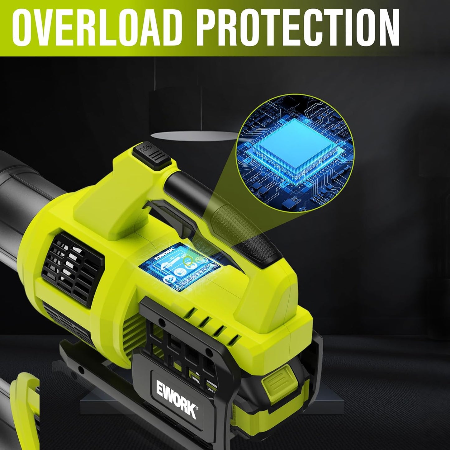 EWORK Soplador de hojas inalámbrico de 21 V eléctrico inalámbrico con (2) batería de 3.0 Ah y cargador rápido de 400 CFM velocidad variable y modo turbo, sopladores de hojas alimentados por pilas para