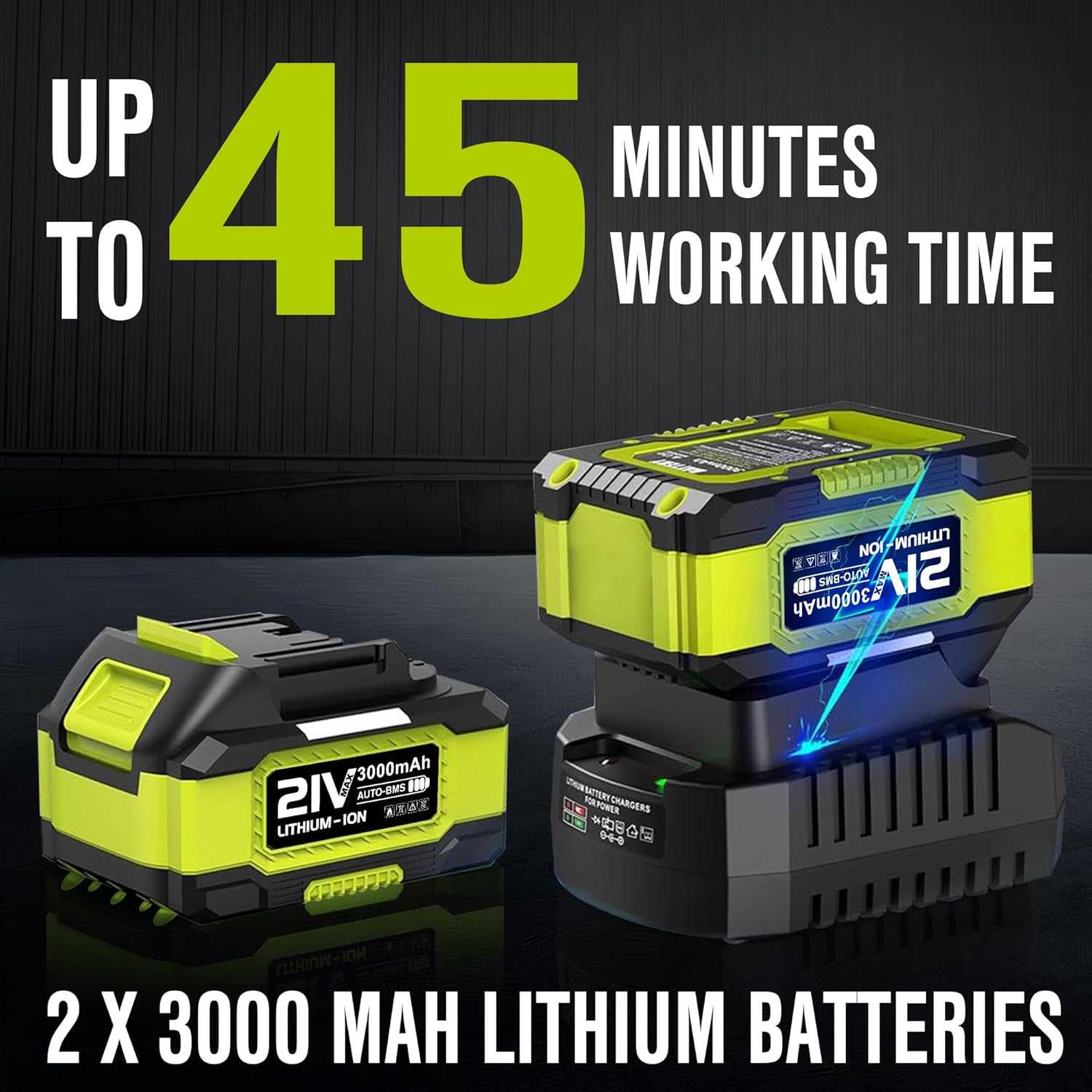 EWORK Soplador de hojas inalámbrico de 21 V eléctrico inalámbrico con (2) batería de 3.0 Ah y cargador rápido de 400 CFM velocidad variable y modo turbo, sopladores de hojas alimentados por pilas para