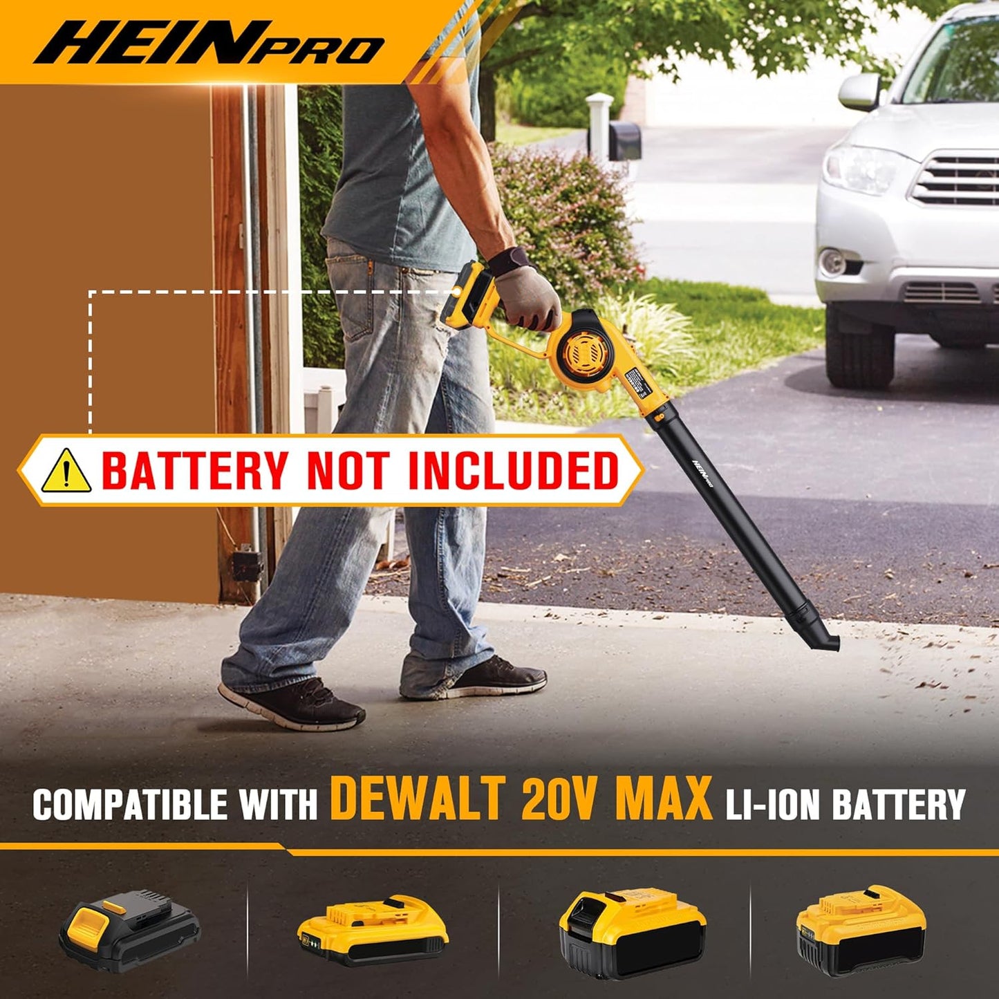 HEINPRO - Mini soplador de hojas inalámbrico de hasta 200 MPH, compatible con batería Dewalt de 20 V máximo, sin batería), soplador eléctrico de hojas inalámbrico, modo de 3 velocidades, sopladores de