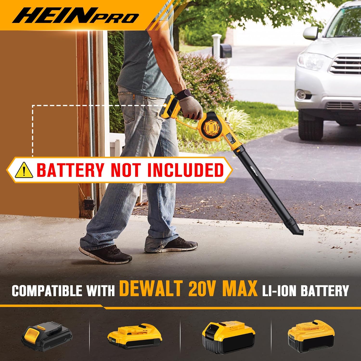 HEINPRO - Mini soplador de hojas inalámbrico de hasta 200 MPH, compatible con batería Dewalt de 20 V máximo, sin batería), soplador eléctrico de hojas inalámbrico, modo de 3 velocidades, sopladores de