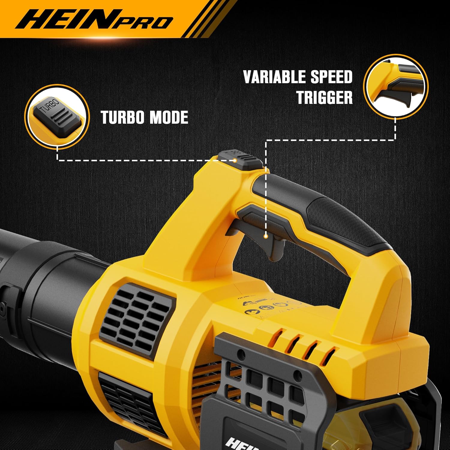 HEINPRO Soplador de hojas inalámbrico compatible con Dewalt 20 V Max batería 400 CFM soplador de hojas eléctrico, sin cable, velocidad variable, modo turbo, sopladores de hojas alimentado por batería