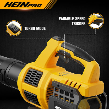 HEINPRO Soplador de hojas inalámbrico compatible con Dewalt 20 V Max batería 400 CFM soplador de hojas eléctrico, sin cable, velocidad variable, modo turbo, sopladores de hojas alimentado por batería