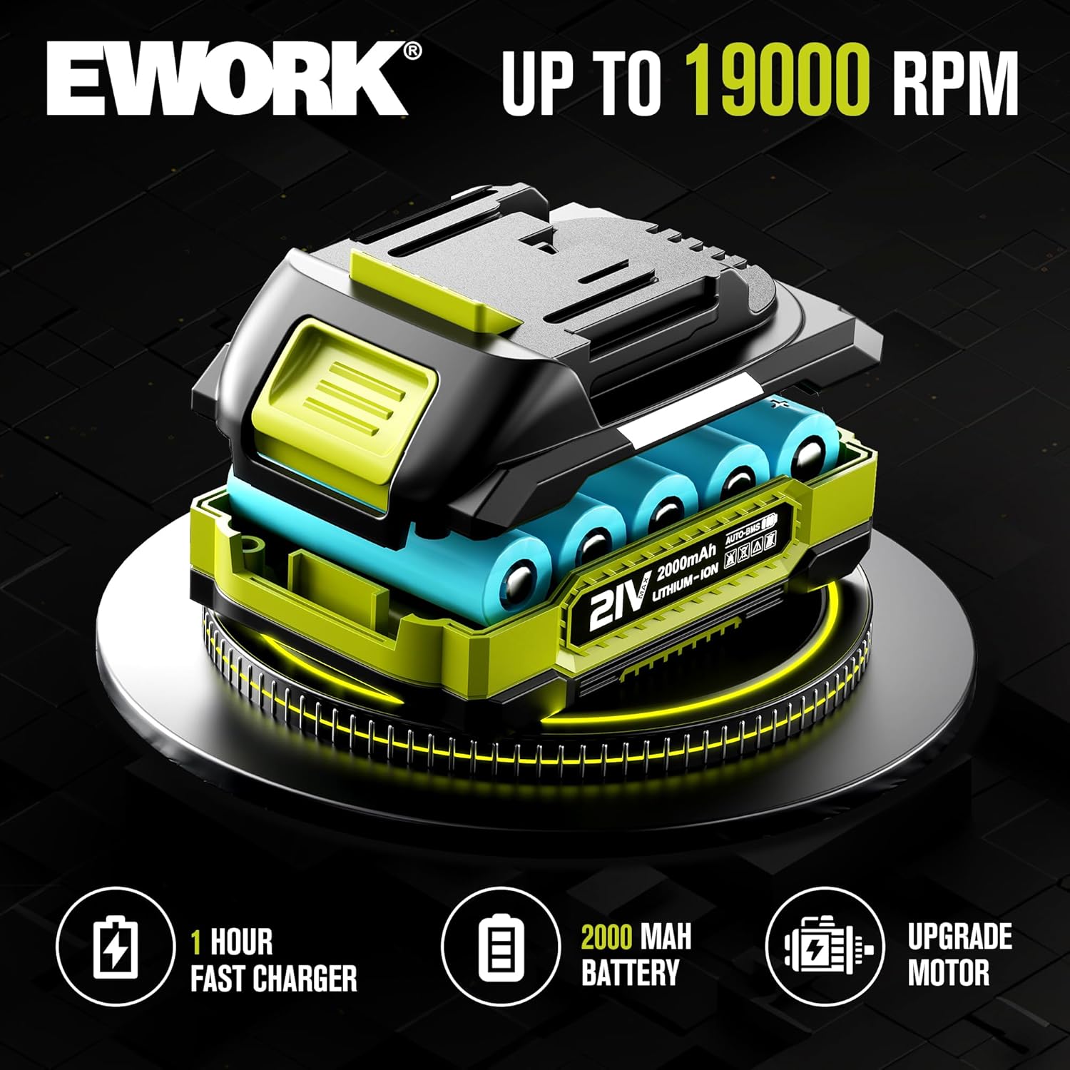 EWORK Soplador de hojas pequeñas inalámbrico de 21 V, mini soplador de hojas de 200 MPH con batería y cargador rápido, sopladores eléctricos ligeros de hojas, soplador compacto para el lugar de