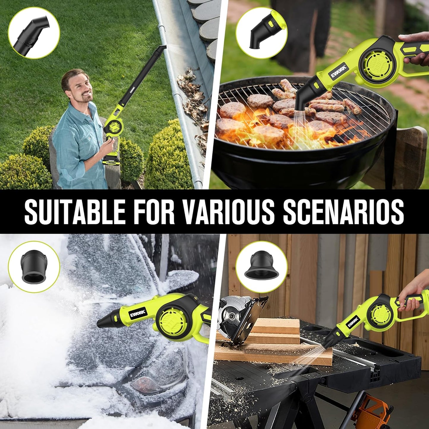 EWORK Soplador de hojas pequeñas inalámbrico de 21 V, mini soplador de hojas de 200 MPH con batería y cargador rápido, sopladores eléctricos ligeros de hojas, soplador compacto para el lugar de