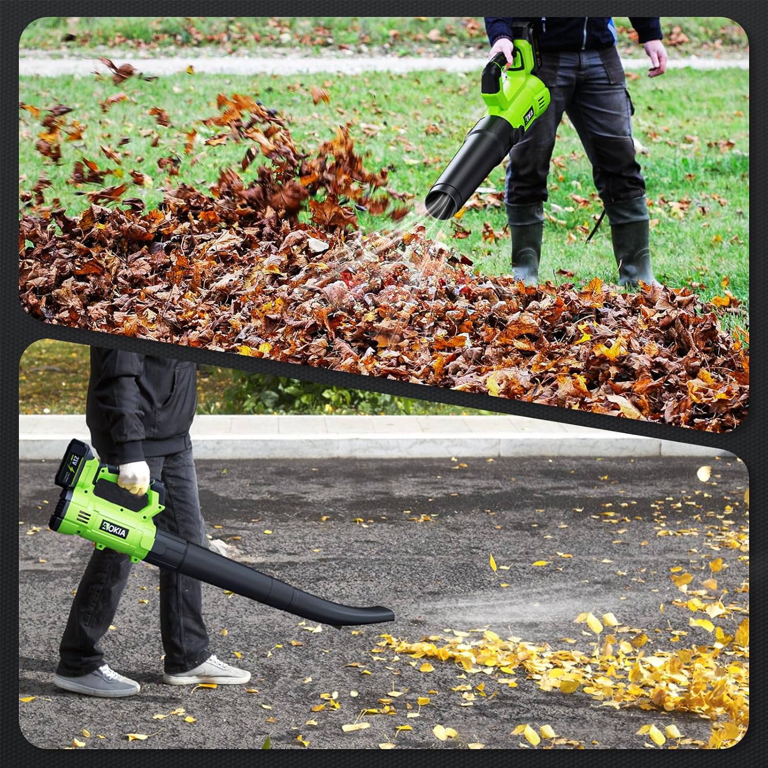 Aokia Soplador de hojas inalámbrico con batería y cargador, sopladores eléctricos de 6 modos de velocidad para el cuidado del césped, limpieza de patio, soplar hojas y nieve, etc.