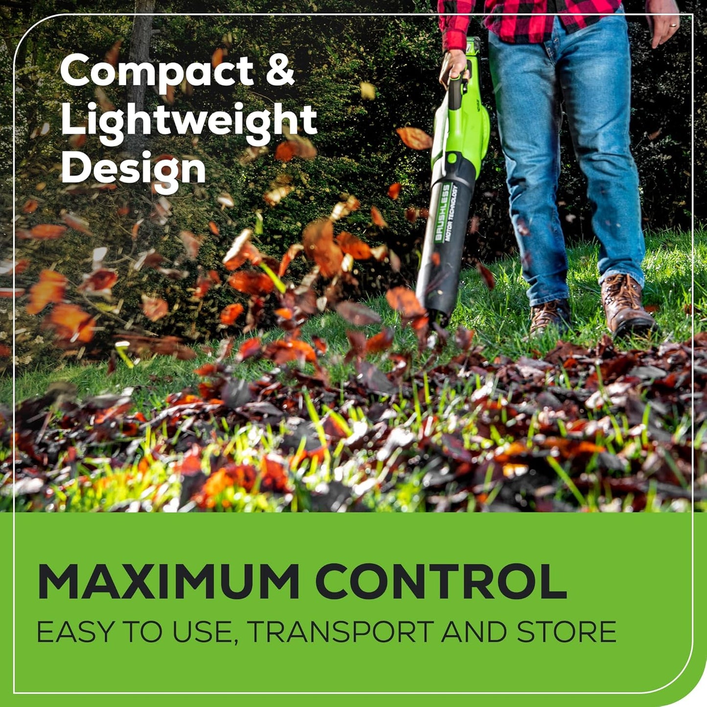 Greenworks Soplador de Hojas axial sin escobillas de 40 V (550 CFM/130 mph) con batería USB de 4 Ah y Cargador