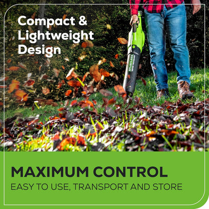 Greenworks Soplador de Hojas axial sin escobillas de 40 V (550 CFM/130 mph) con batería USB de 4 Ah y Cargador