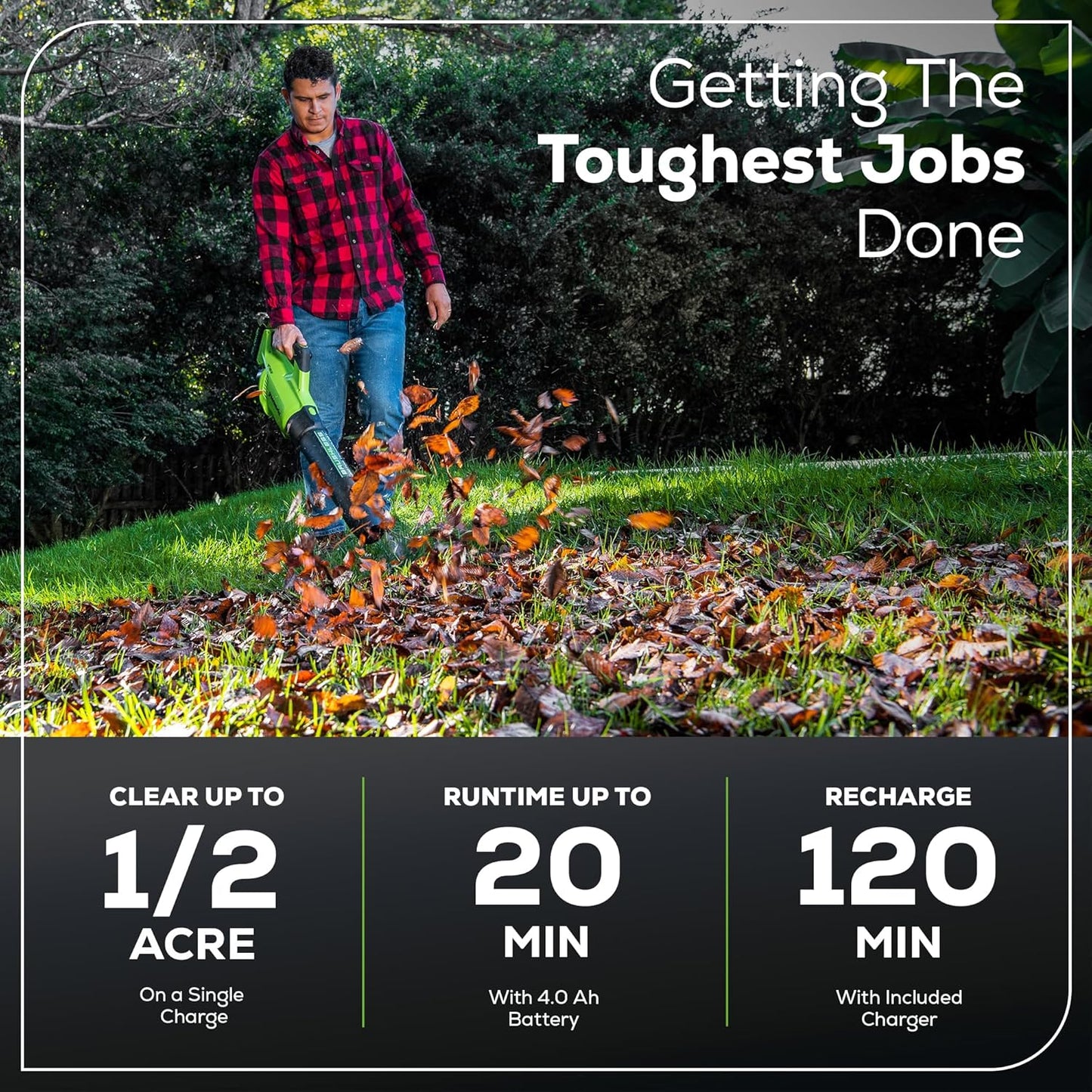 Greenworks Soplador de Hojas axial sin escobillas de 40 V (550 CFM/130 mph) con batería USB de 4 Ah y Cargador