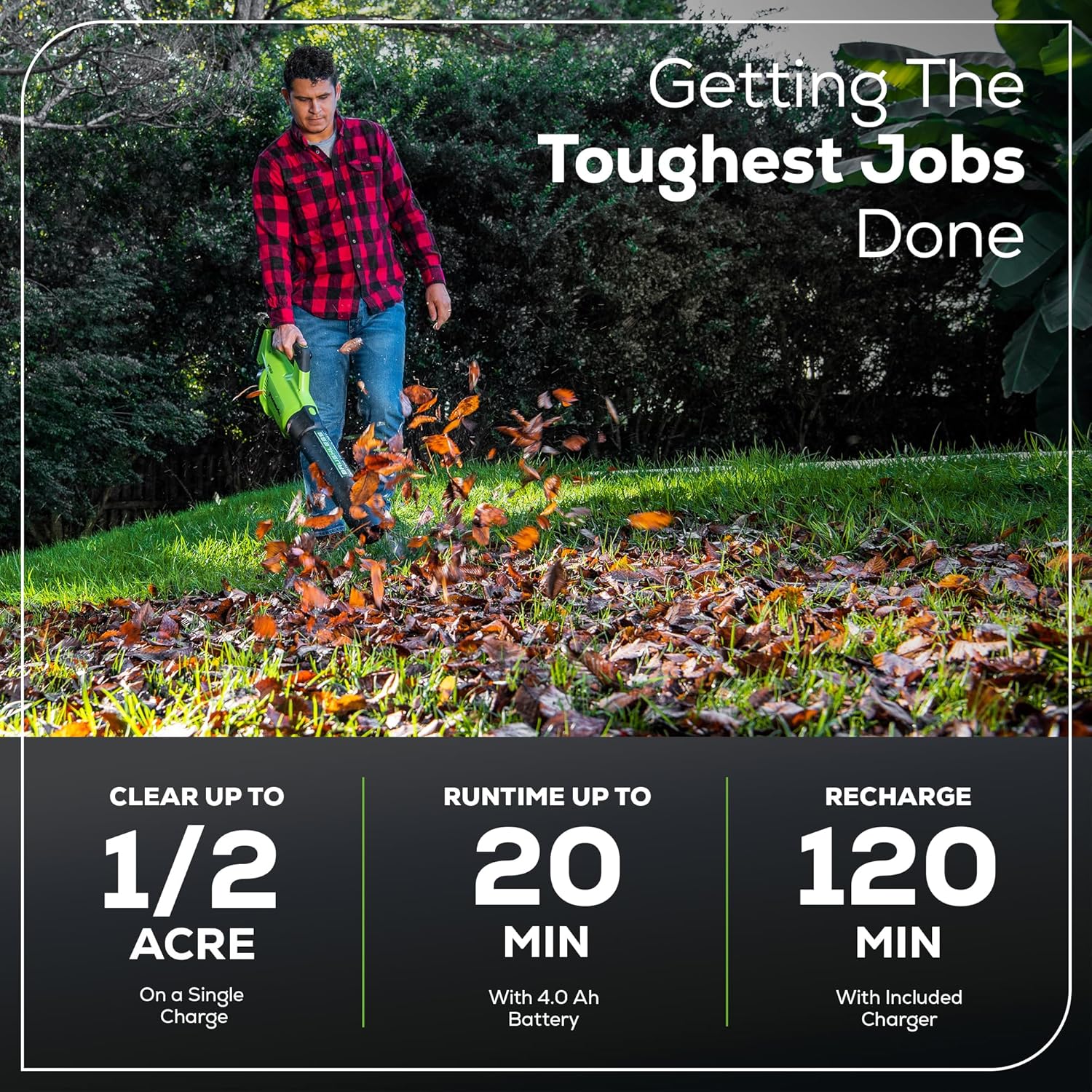 Greenworks Soplador de Hojas axial sin escobillas de 40 V (550 CFM/130 mph) con batería USB de 4 Ah y Cargador